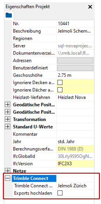 Nova Eigenschaftenfenster