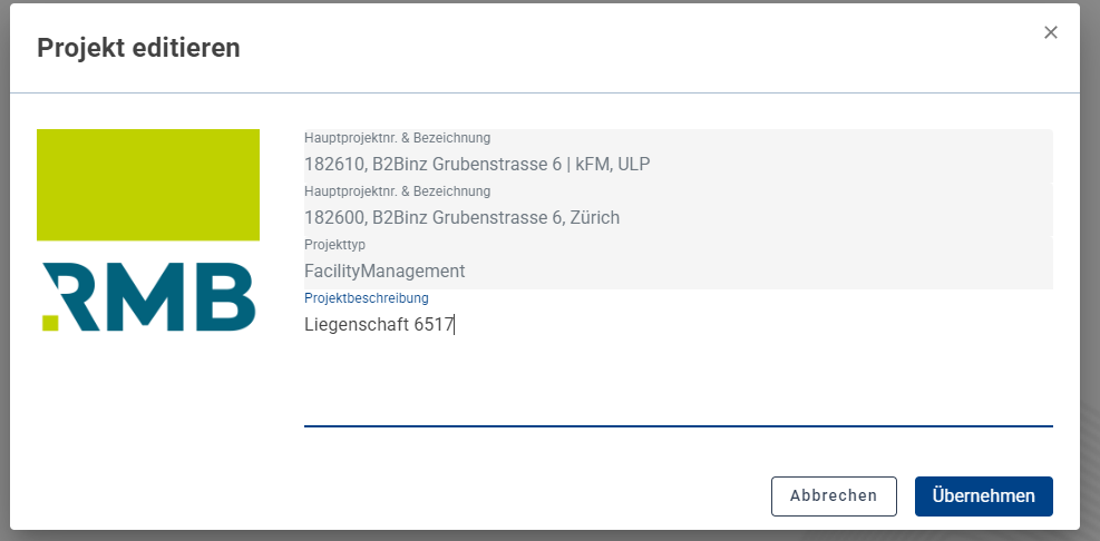 Projektbeschreibung in den Projektinformationen