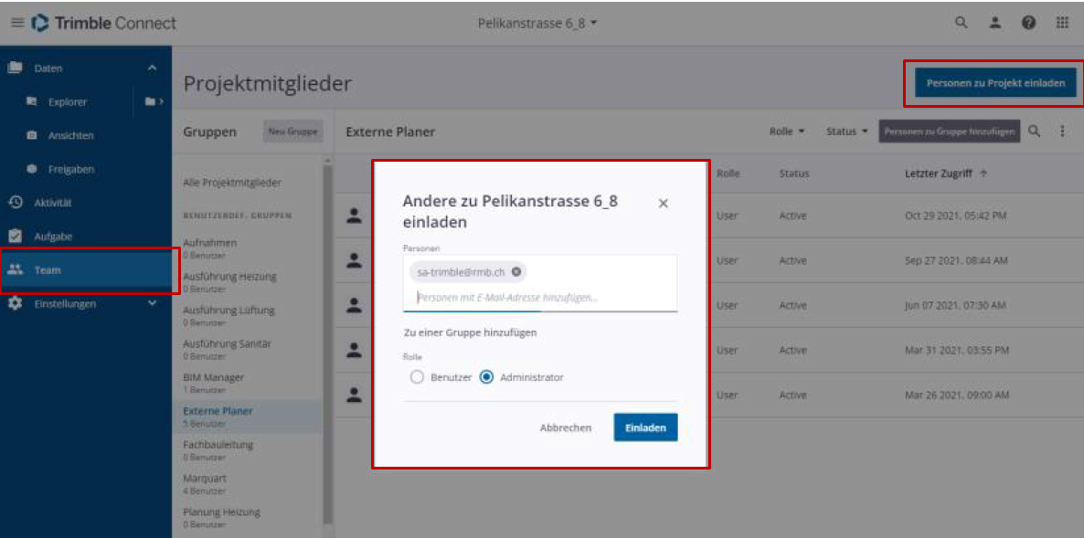 Trimble Connect Einladung